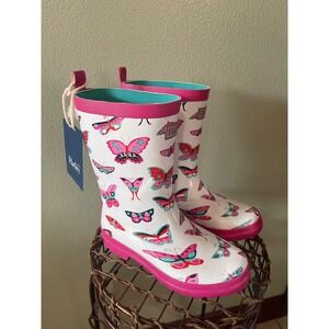 HATLEY Girls White Pink Butterflies Rain Boots Size 2 New